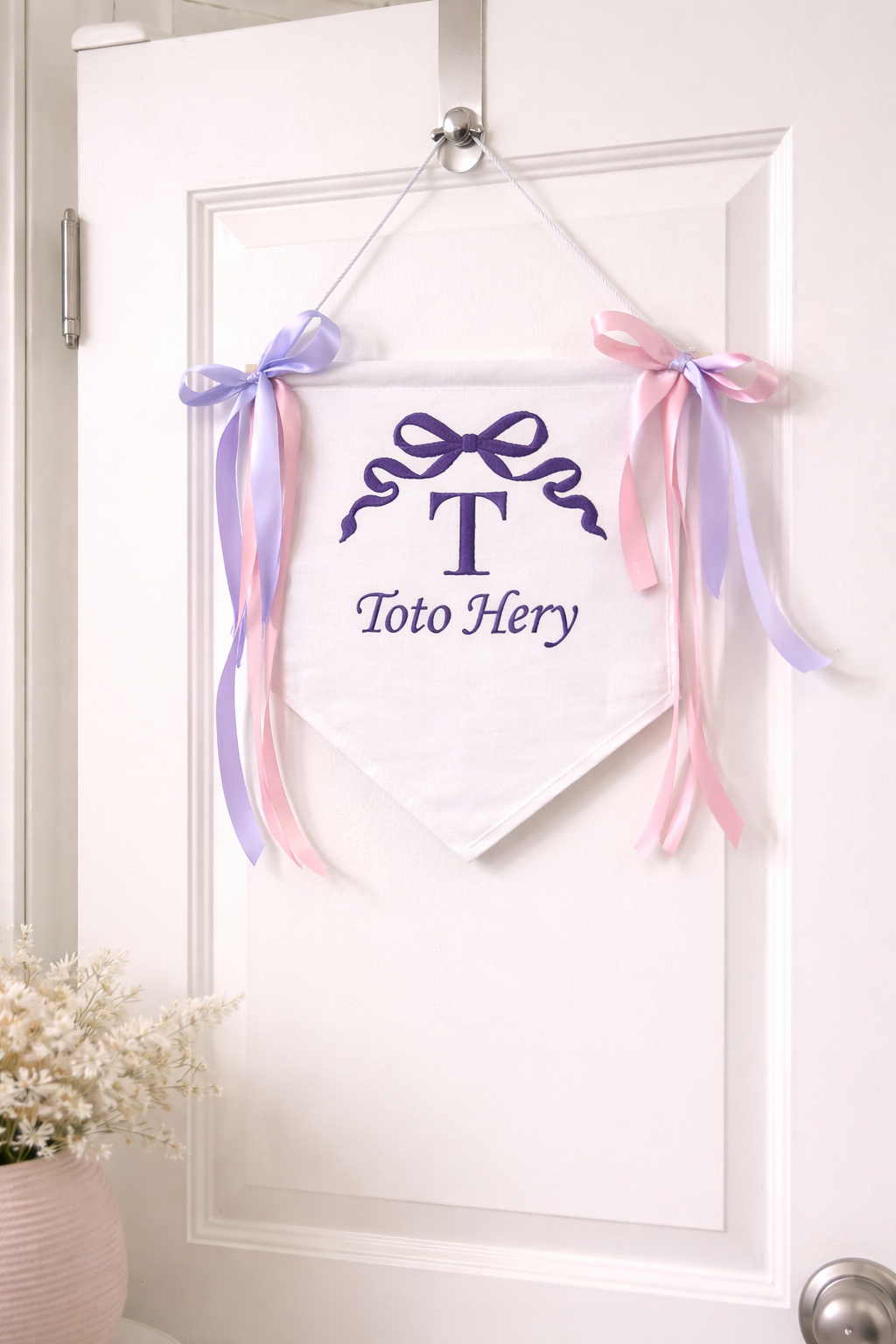 Personalized Baby Name Banner | Custom Embroidery Nursery Decor | Baby Shower & Hospital Door Sign