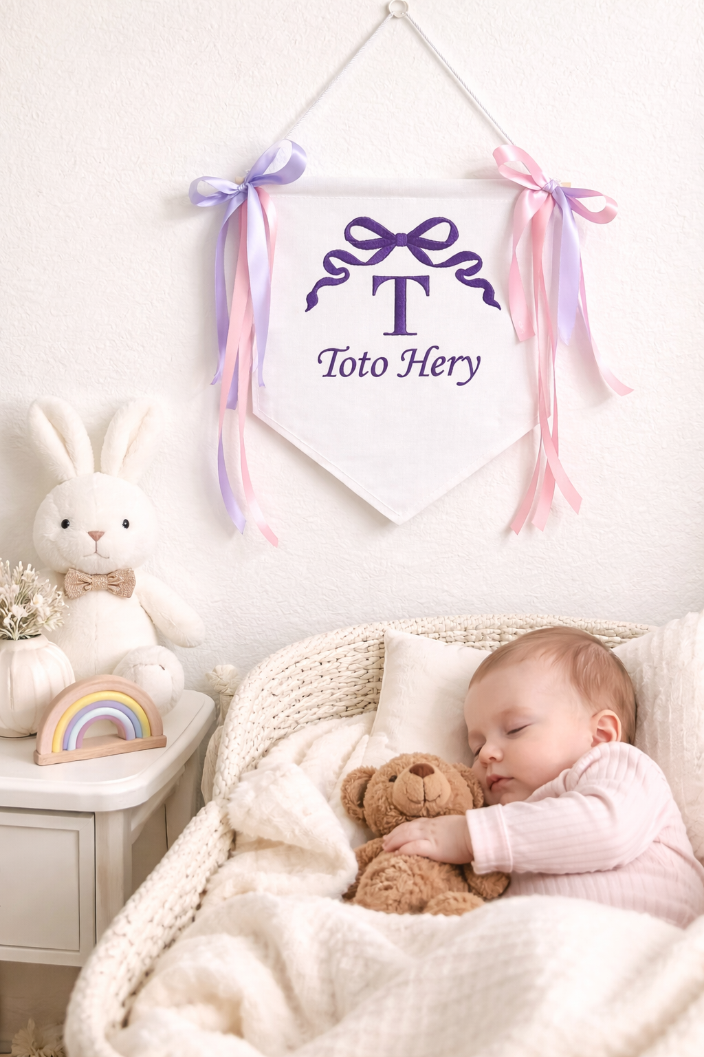 Personalized Baby Name Banner | Custom Embroidery Nursery Decor | Baby Shower & Hospital Door Sign