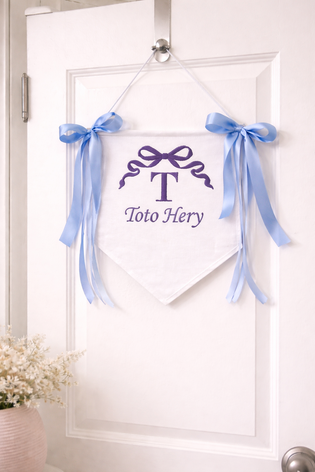 Personalized Baby Name Banner | Custom Embroidery Nursery Decor | Baby Shower & Hospital Door Sign